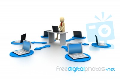 3D Laptop With Businessman Stock Image