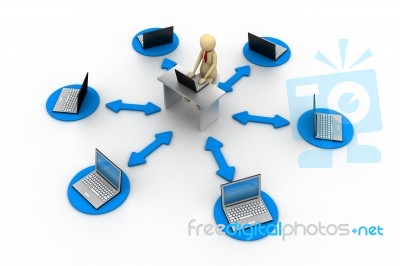 3D Laptop With Businessman Stock Image