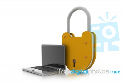 3d Laptop With Lock Stock Image