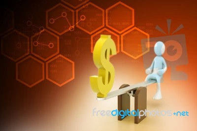 3d Man Balancing With Dollar Sign Stock Image