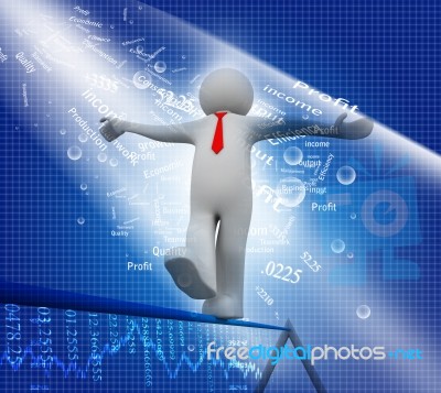 3d Man, Businessman Walking On Thin Line Stock Image