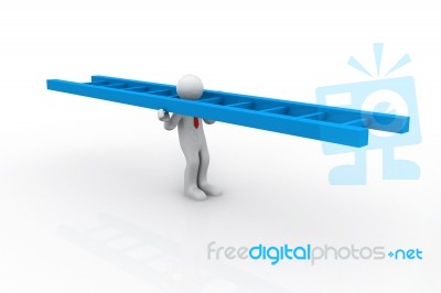 3d Man Carrying A Ladder Stock Image