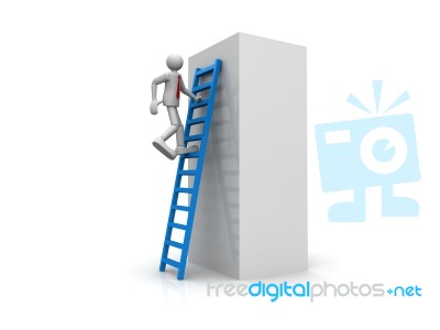 3d Man Climbing A Ladder Stock Image