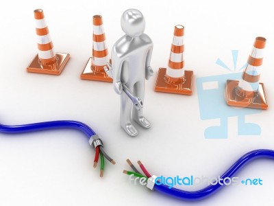 3d Man Doing Work Near Traffic Cone 2 Stock Image