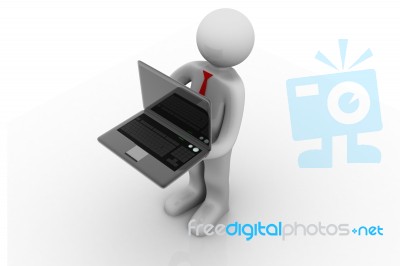 3d Man Holding A Laptop Stock Image