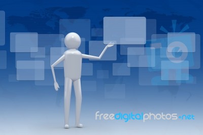 3d Man Holding Button Stock Image