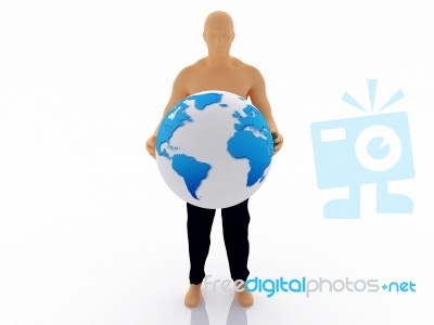 3d Man Holding Earth Stock Image