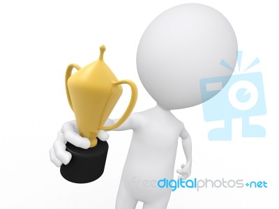 3d Man Holding Golden Trophy Stock Image