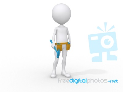 3d Man Holding Hammer Stock Image