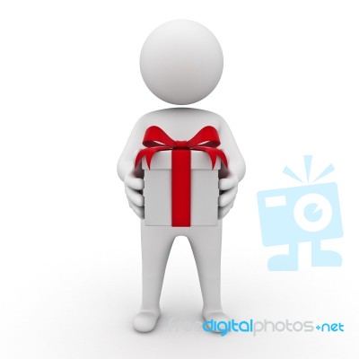 3d Man Holding Present Box Stock Image