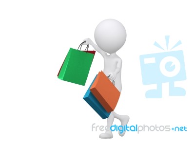 3d Man Holding Shopping Bags Stock Image