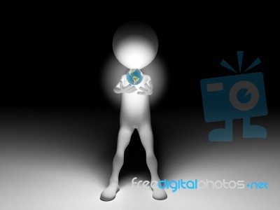 3d Man Holding World Stock Image