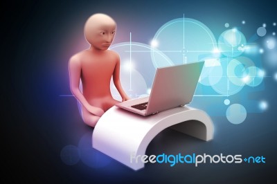 3d Man In Meditation With Laptop Stock Image