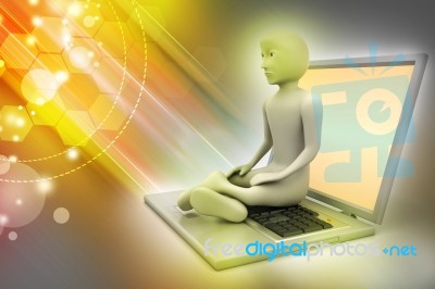 3d Man In Meditation With Laptop Stock Image