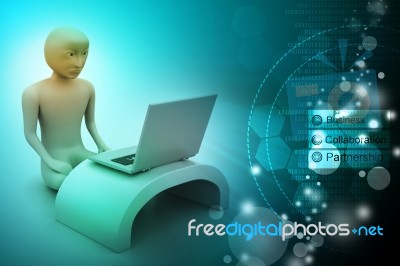 3d Man In Meditation With Laptop Stock Image