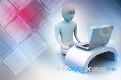 3d Man In Meditation With Laptop Stock Image