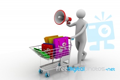 3d Man Make Sale Announcement With Megaphone Stock Image