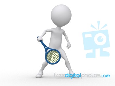 3d Man Playing Tennis Stock Image