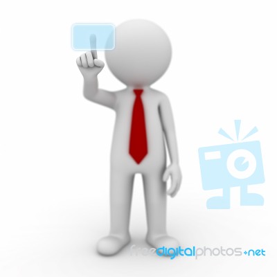 3d Man Push Touch Screen Button Stock Image