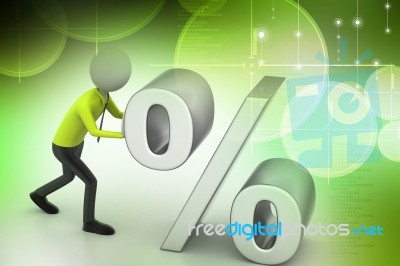 3d Man Pushing Percent Sign Stock Image