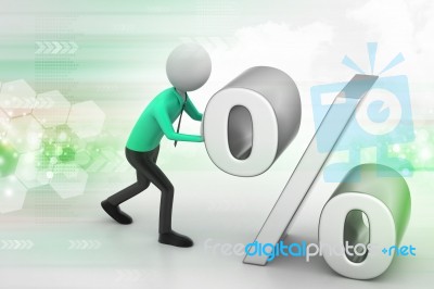 3d Man Pushing Percent Sign Stock Image