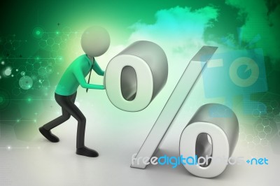 3d Man Pushing Percent Sign Stock Image