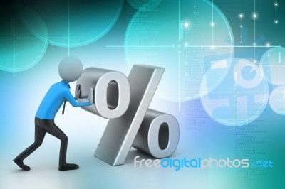 3d Man Pushing Percent Sign Stock Image