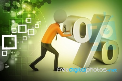 3d Man Pushing Percent Sign Stock Image