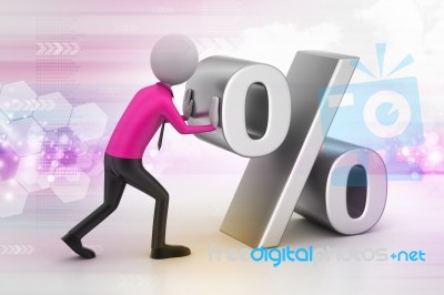 3d Man Pushing Percent Sign Stock Image