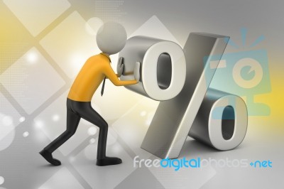 3d Man Pushing Percent Sign Stock Image