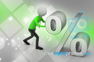 3d Man Pushing Percent Sign Stock Image