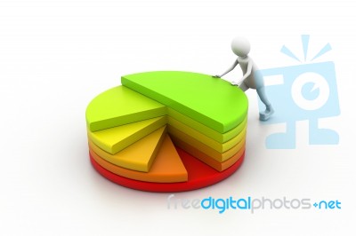 3d Man Pushing Pie Diagram Stock Image