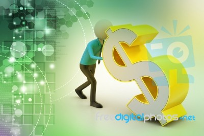 3d Man Pushing The Dollar Sign Stock Image