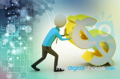 3d Man Pushing The Dollar Sign Stock Image