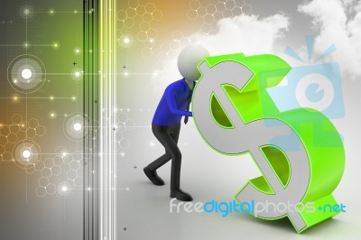 3d Man Pushing The Dollar Sign Stock Image