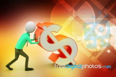 3d Man Pushing The Dollar Sign Stock Image