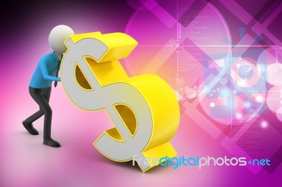 3d Man Pushing The Dollar Sign Stock Image