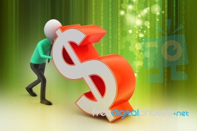 3d Man Pushing The Dollar Sign Stock Image