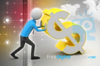 3d Man Pushing The Dollar Sign Stock Image