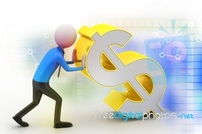 3d Man Pushing The Dollar Sign Stock Image