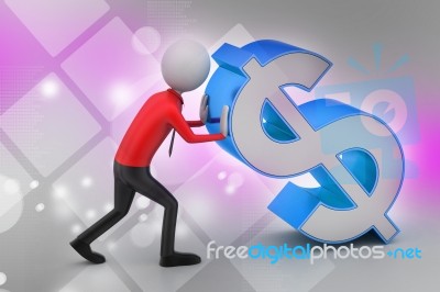 3d Man Pushing The Dollar Sign Stock Image