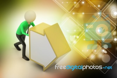 3d Man Pushing The Green Arrow Stock Image