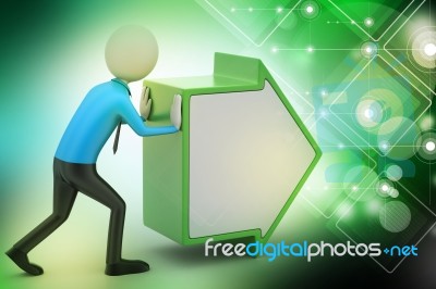 3d Man Pushing The Green Arrow Stock Image