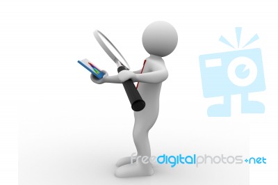 3d Man Searching Business News Chart With Magnifying Glass Stock Image