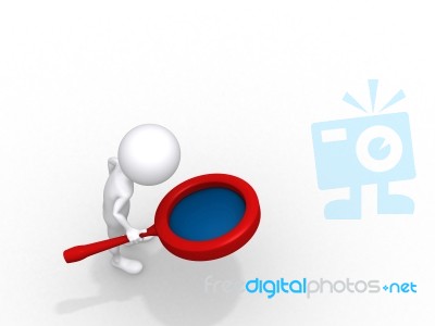 3d Man Searching With Loupe Stock Image