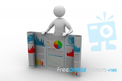 3d Man Showing  The Business Report Stock Image