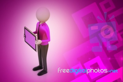 3d Man Showing The Tablet Computer Stock Image