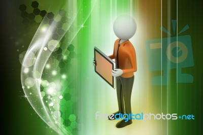 3d Man Showing The Tablet Computer Stock Image