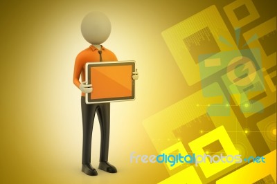 3d Man Showing The Tablet Computer Stock Image