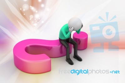 3d Man Sitting On A Question Mark Stock Image